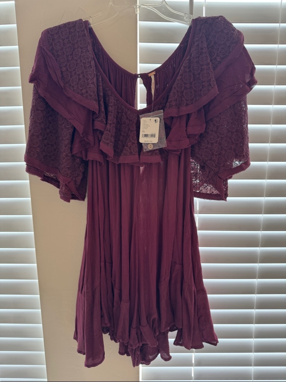 Free People Plum Lace-Ruffled Romper